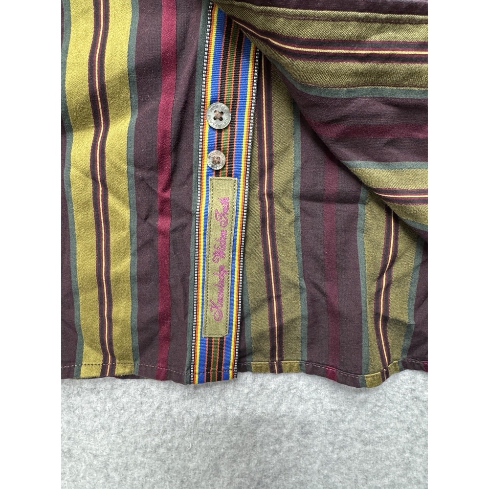 Robert Graham Shirt Mens Large Green Burgundy Striped Flip‎ Cuff Luxury Preppy - Picture 8 of 10